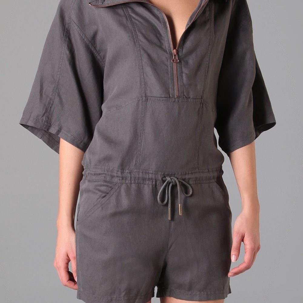 T by Alexander Wang linen blend zip up romper